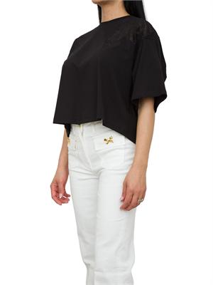 T-shirt nera con ricamo fiore tono su tono Elisabetta Franchi in DONNA