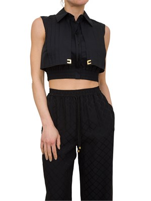 Camicia nera cropped in popeline con mantellina Elisabetta Franchi in DONNA