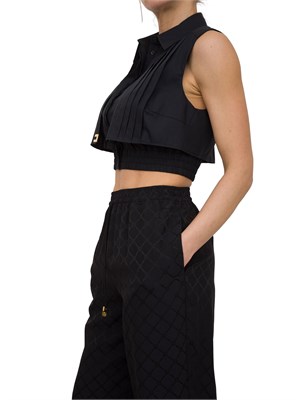 Camicia nera cropped in popeline con mantellina Elisabetta Franchi in DONNA