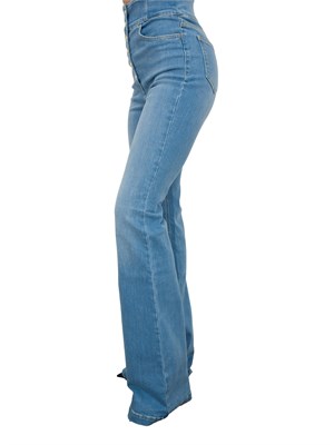 Jeans Elisabetta Franchi a vita alta con bottoni dorati e gamba svasata in DONNA