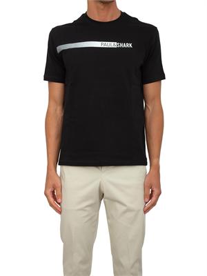 T-shirt Paul & Shark nero in jersey di cotone con stampa in UOMO