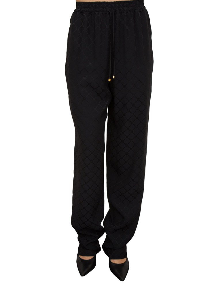 Joggers neri in satin con losanga jacquard Elisabetta Franchi
