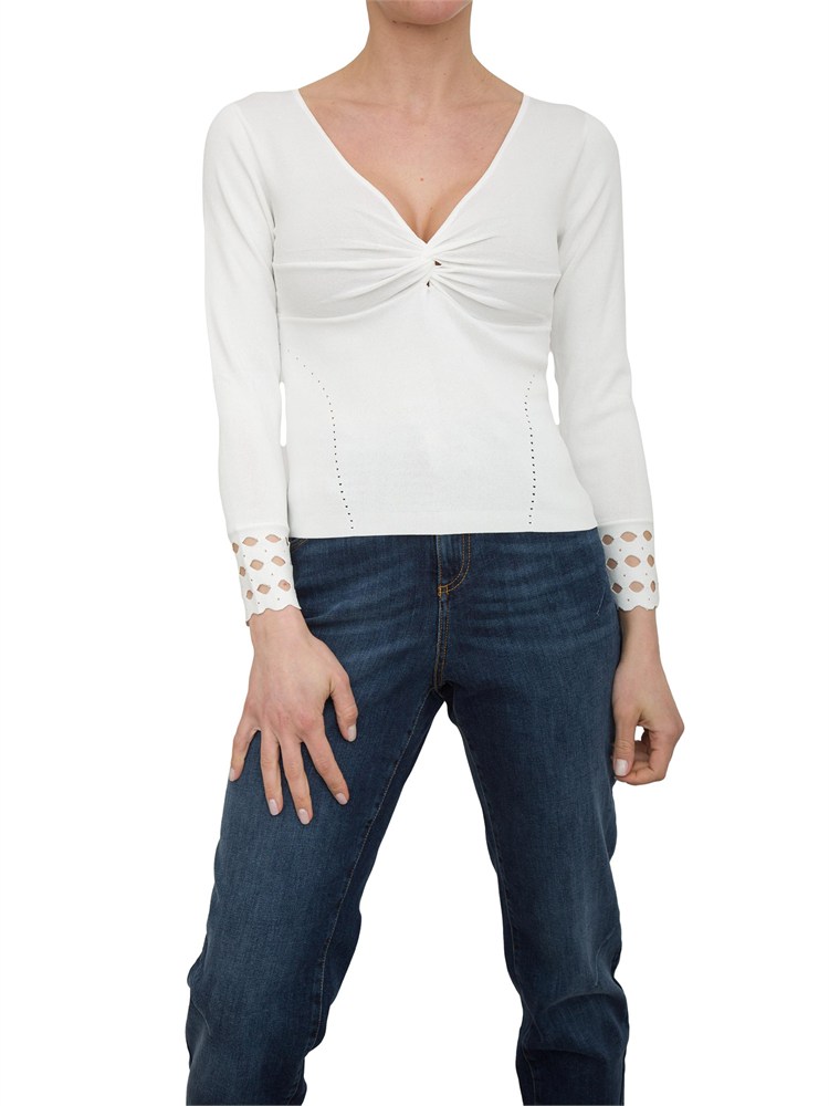 Maglia Nenette bianco panna polsi intagliati