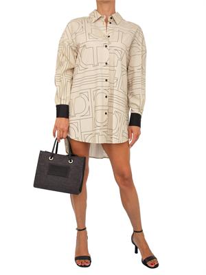 TWIN-SET Abito camicia Twinset in pregiato cotone beige con stampa logo all over in DONNA