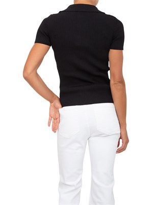 TWIN-SET Maglia maniche corte Twinset in viscosa stretch nera con lavorazione a coste in DONNA