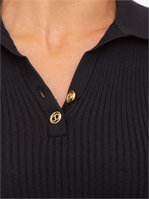 TWIN-SET Maglia maniche corte Twinset in viscosa stretch nera con lavorazione a coste in DONNA