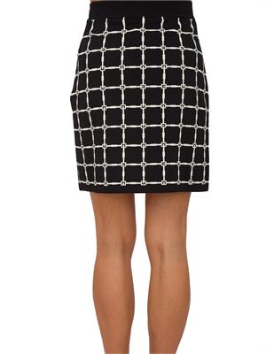 Minigonna nera Elisabetta Franchi in jacquard logo con bottoni dorati in DONNA
