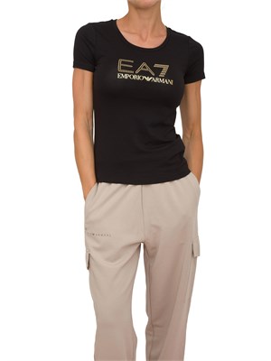 T-shirt donna maxi logo EA7 Emporio Armani in misto cotone e modal nero in DONNA