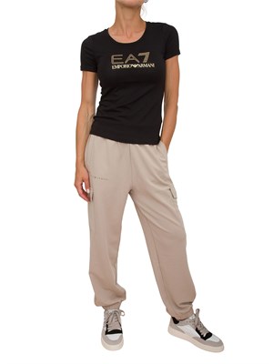T-shirt donna maxi logo EA7 Emporio Armani in misto cotone e modal nero in DONNA