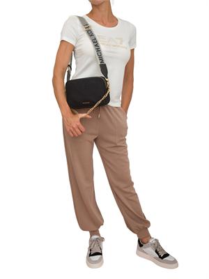 T-shirt donna maxi logo EA7 Emporio Armani in misto cotone e modal avorio in DONNA
