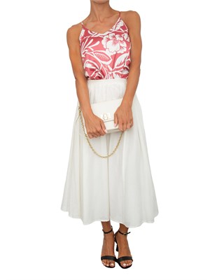 Top canotta Emme Marella in raso rosa con stampa foliage all over in DONNA