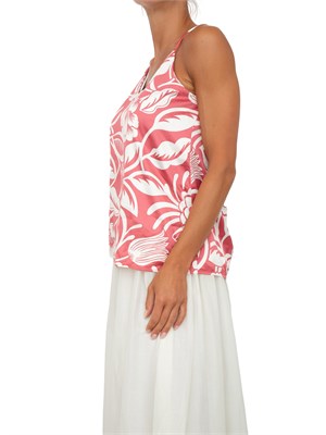 Top canotta Emme Marella in raso rosa con stampa foliage all over in DONNA