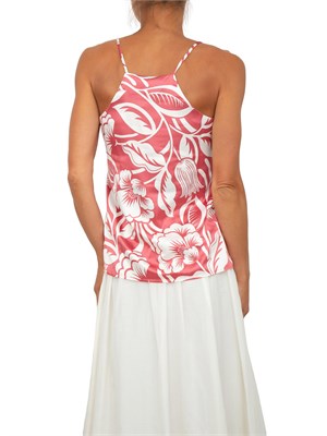 Top canotta Emme Marella in raso rosa con stampa foliage all over in DONNA