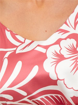 Top canotta Emme Marella in raso rosa con stampa foliage all over in DONNA