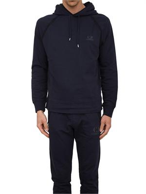 Felpa uomo blu con cappuccio C.P. Company in cotone logo stampato in UOMO