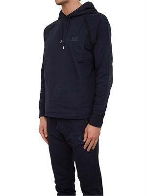 Felpa uomo blu con cappuccio C.P. Company in cotone logo stampato in UOMO