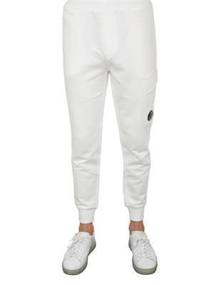 Pantaloni sportivi uomo C.P. Company in cotone bianco con tasca cargo con lente in UOMO