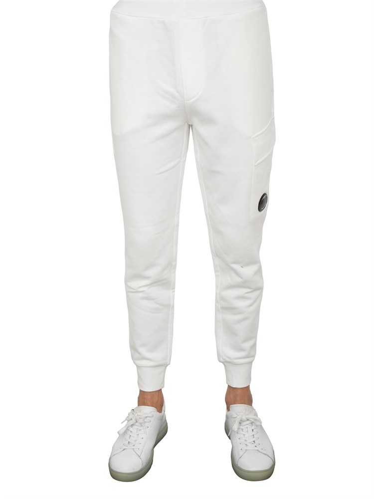 Pantaloni sportivi uomo C.P. Company in cotone bianco con tasca cargo con lente