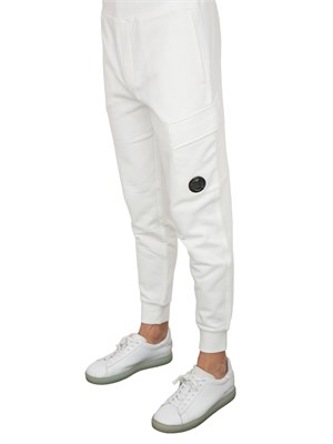 Pantaloni sportivi uomo C.P. Company in cotone bianco con tasca cargo con lente in UOMO