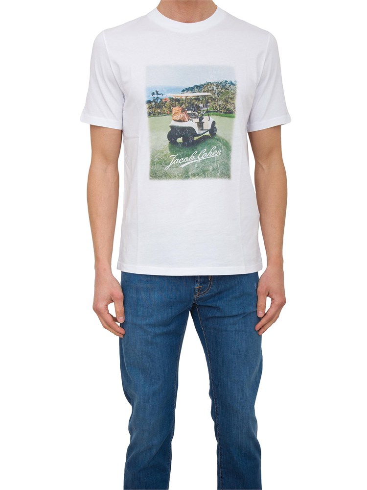 T-shirt girocollo Jacob Cohen in cotone bianco con stampa golf