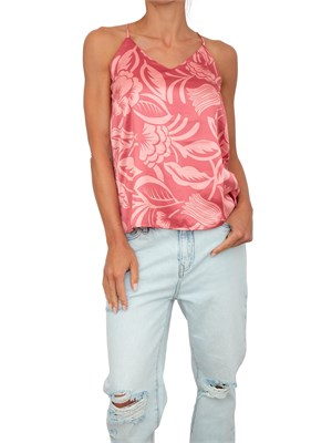 Top canotta Emme Marella in raso rosa con stampa foliage all over in DONNA