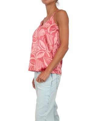 Top canotta Emme Marella in raso rosa con stampa foliage all over in DONNA