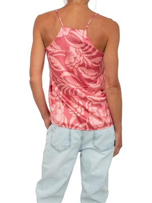 Top canotta Emme Marella in raso rosa con stampa foliage all over in DONNA