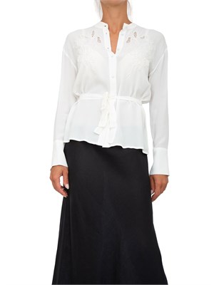 TWIN-SET Camicia bianca manica lunga Twinset con ricami, perline e intarsi in rete in DONNA