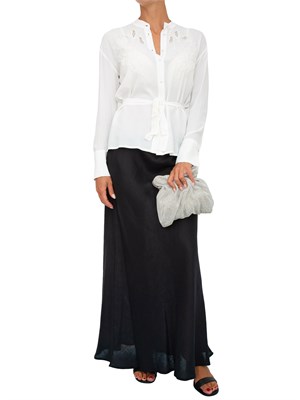 TWIN-SET Camicia bianca manica lunga Twinset con ricami, perline e intarsi in rete in DONNA