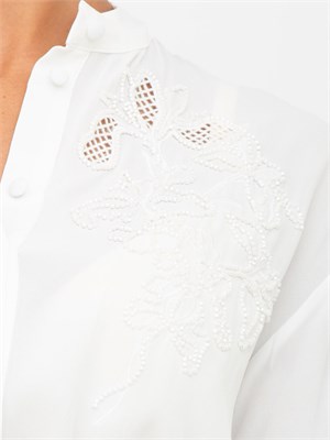 TWIN-SET Camicia bianca manica lunga Twinset con ricami, perline e intarsi in rete in DONNA