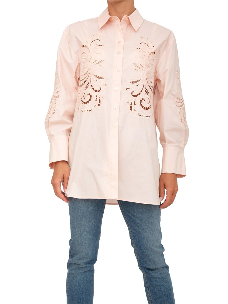 TWIN-SET Camicia Twinset modello oversize in popeline rosa con ricamo