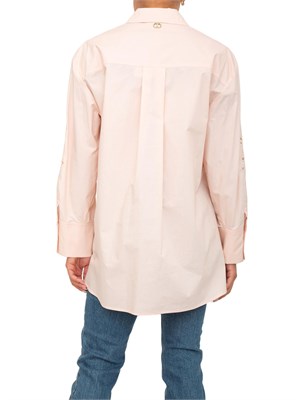 TWIN-SET Camicia Twinset modello oversize in popeline rosa con ricamo in DONNA