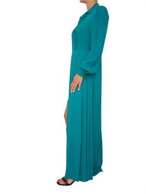TWIN-SET Abito lungo Twinset in georgette plissé verde acqua con collo camicia e maniche lunghe in DONNA
