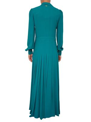 TWIN-SET Abito lungo Twinset in georgette plissé verde acqua con collo camicia e maniche lunghe in DONNA