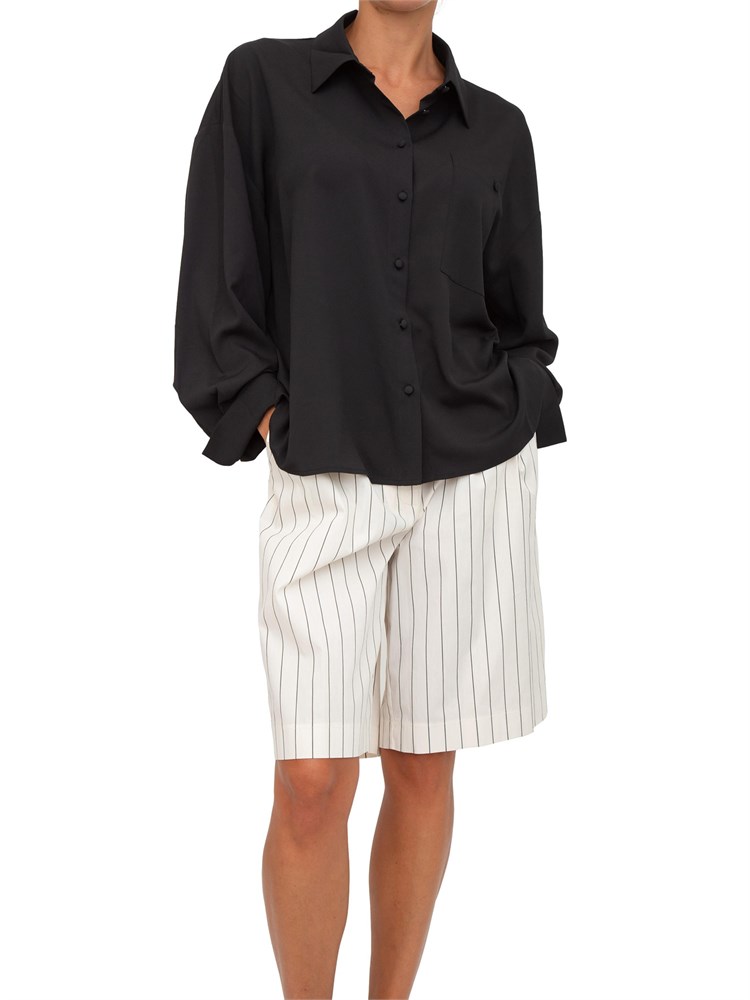 TWIN-SET Camicia Twinset Actitude in crêpe de Chine nera con tasca avanti