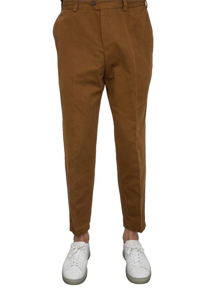 Pantaloni uomo PT Torino in gabardina di cotone marrone con tasche alla francese