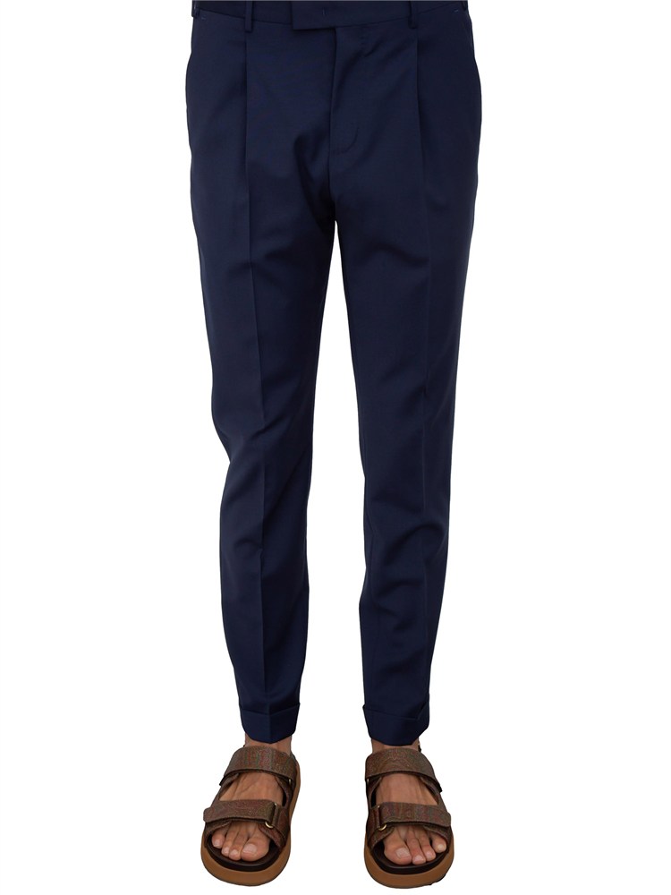 Pantaloni uomo PT Torino in gabardina di cotone blu con linea carrot