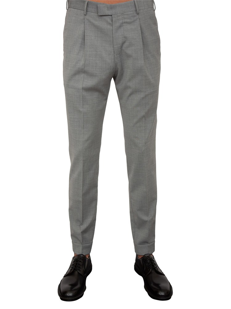 Pantaloni uomo PT Torino in gabardina di cotone grigio con linea carrot