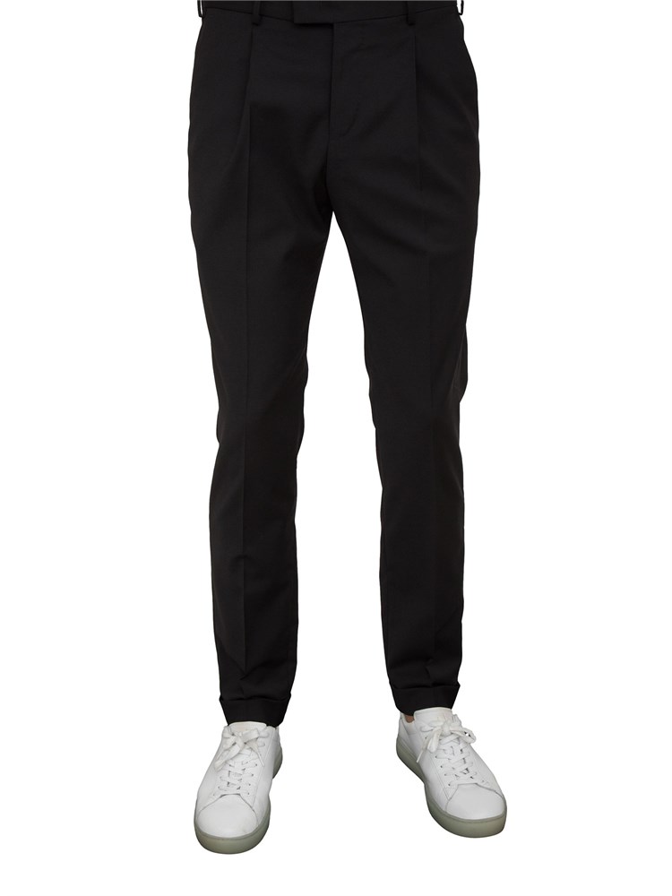 Pantaloni uomo PT Torino in gabardina di cotone nera con linea carrot