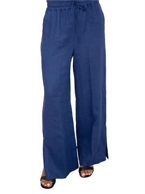 Pantaloni wide leg Emme Marella in puro lino blu in DONNA