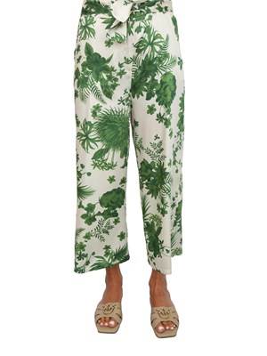 Pantaloni Emme Marella in twill con stampa foliage verde all over in DONNA