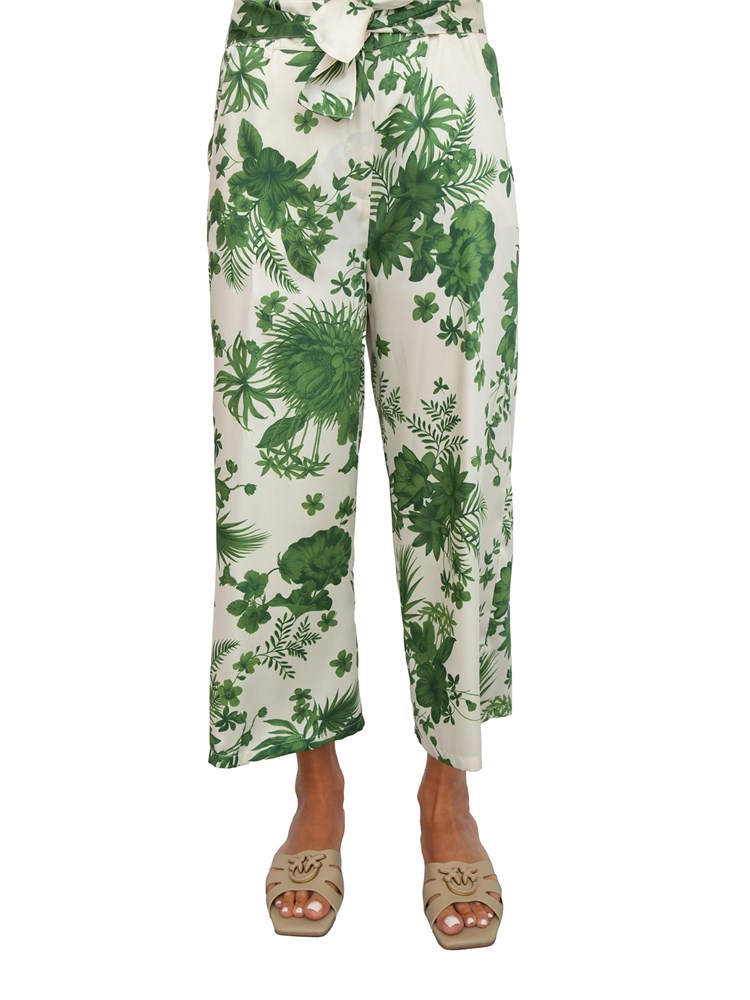 Pantaloni Emme Marella in twill con stampa foliage verde all over