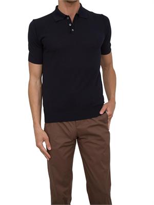 Polo maglia uomo Aiace Galassi in cotone blu con trama lavorata davanti in UOMO