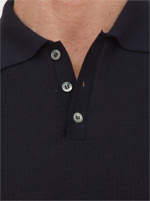 Polo maglia uomo Aiace Galassi in cotone blu con trama lavorata davanti in UOMO