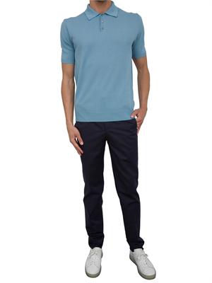 Polo maglia uomo Aiace Galassi in cotone azzurro con trama lavorata davanti in UOMO