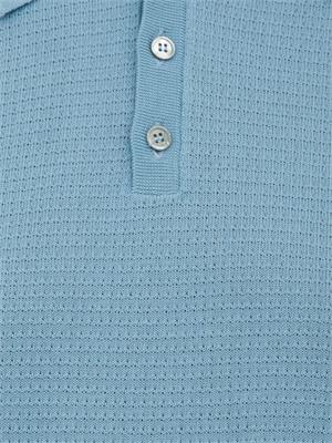 Polo maglia uomo Aiace Galassi in cotone azzurro con trama lavorata davanti in UOMO