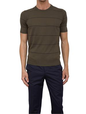 Maglia uomo a maniche corte Aiace Galassi in cotone verde con righe a contrasto in UOMO