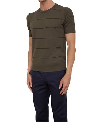 Maglia uomo a maniche corte Aiace Galassi in cotone verde con righe a contrasto in UOMO