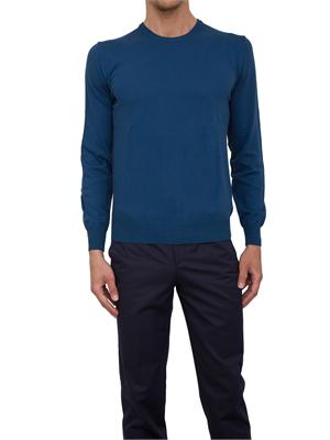 Maglia uomo Aiace Galassi con girocollo e manica lunga in jersey di cotone blu aperto in UOMO