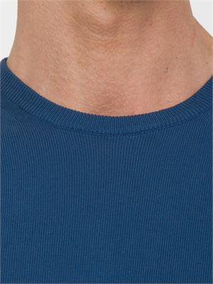 Maglia uomo Aiace Galassi con girocollo e manica lunga in jersey di cotone blu aperto in UOMO